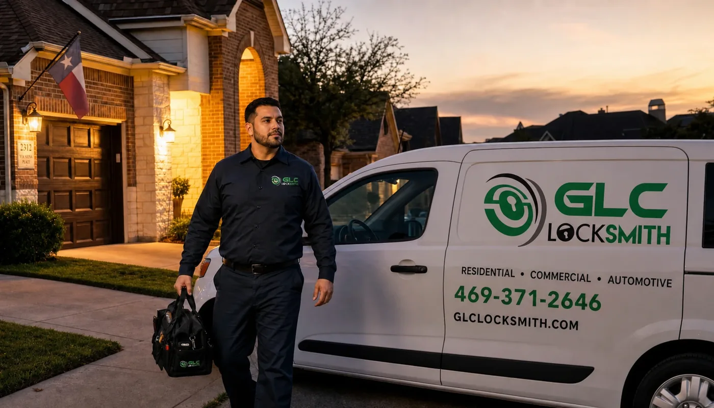 GLC Locksmith technician responding to an emergency call in Dallas TX